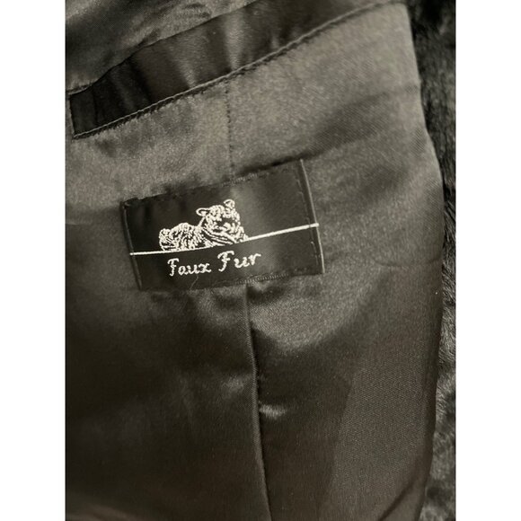 Adrienne Landau Women Front Zip Black Faux Fur Longline Coat with Pockets Size M - Picture 12 of 15